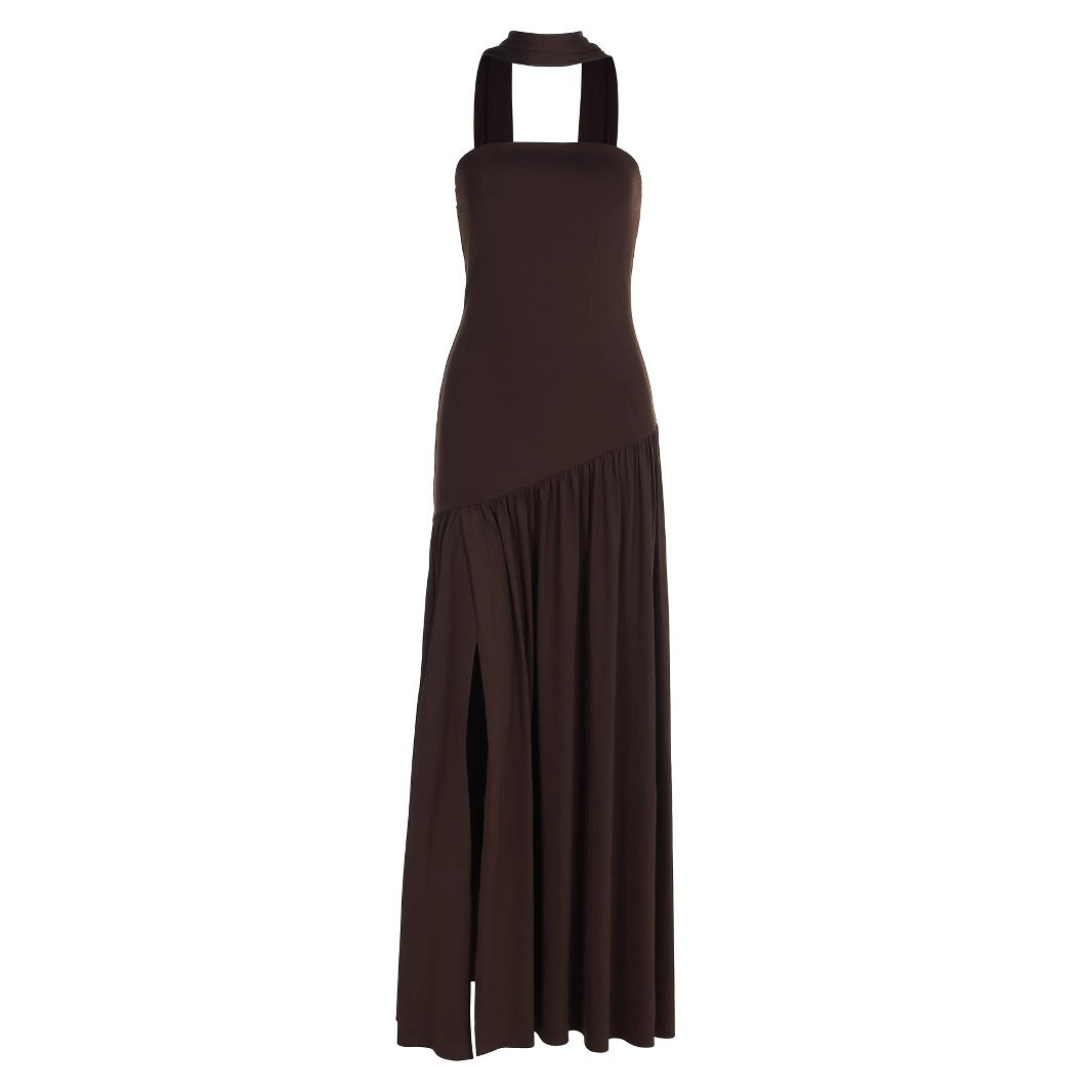 Damen Maxikleid mit schulterfreiem Design und dekorativem Wickelausschnitt R&B
