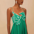 Damen Maxikleid mit kreativem Fischdesign EB