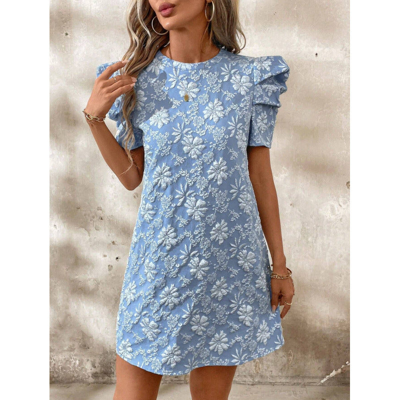 Damen Kurzarmkleid mit voluminiösen Ärmeln und floralen Stickereien R&B