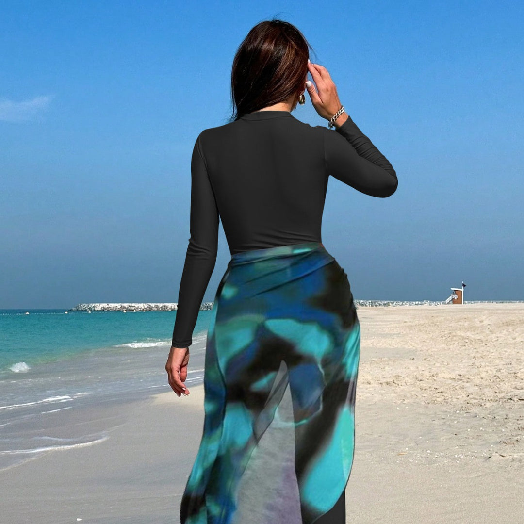 Damen sportlicher Langarm-Surfsuit mit raffinierten Wickeldetails R&B