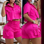 Damen modisches Crop-Top mit High-Waist Shorts R&B