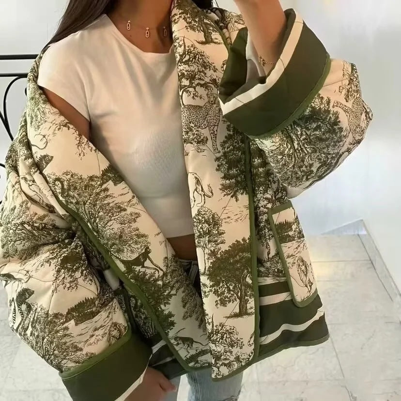 Damen Steppjacke mit floralem Design und eleganten Taschen R&B