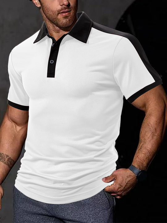 Herren nan figurnahes Kontrast-Poloshirt mit Schulterpasse und Hemdkragen R&B