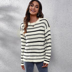 Damen Lässiger Strickpullover mit modernem Streifenmuster und komfortablem Schnitt R&B