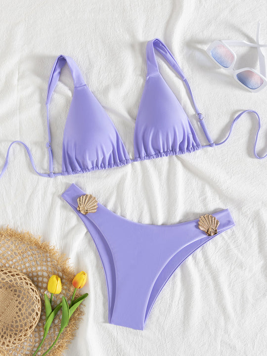 Damen Triangel-Bikini mit Muschel-Applikationen R&B