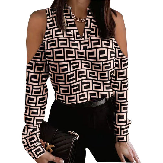Damen Bluse mit schulterfreier Verarbeitung und floralem Druck R&B