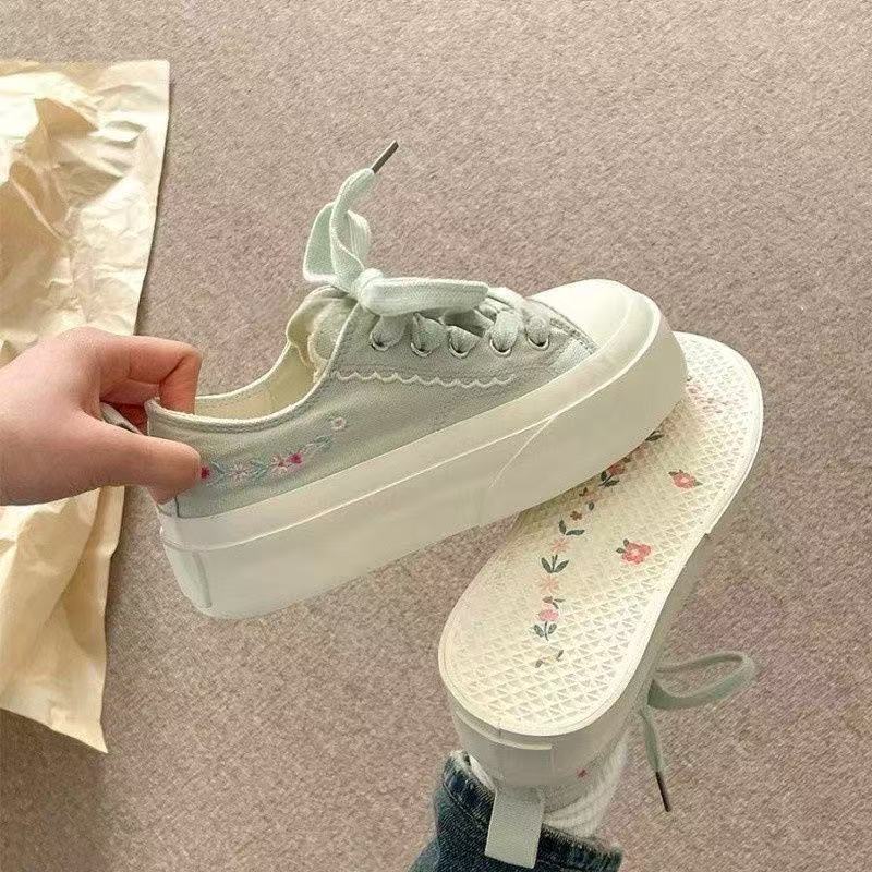 Damen Modische Plateau-Sneaker mit floralen Applikationen und atmungsaktiver Sohle R&B