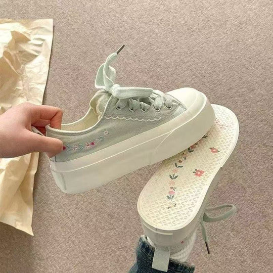 Damen Modische Plateau-Sneaker mit floralen Applikationen und atmungsaktiver Sohle R&B