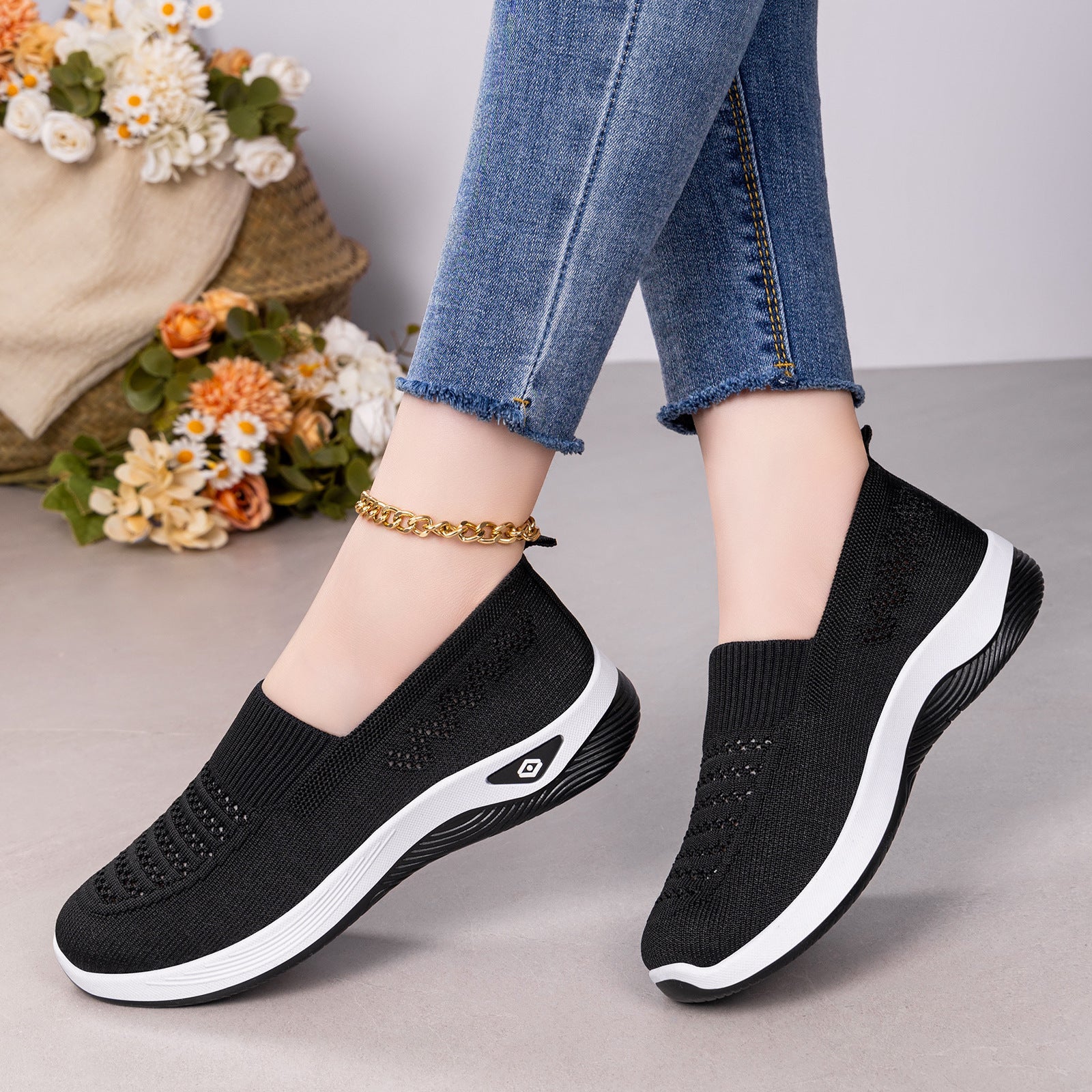 Damen Leichte Komfort-Sneaker mit atmungsaktiver Strickoberfläche