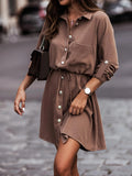 Damen Hemdkleid mit Taillenknotendetail und Brusttasche R&B
