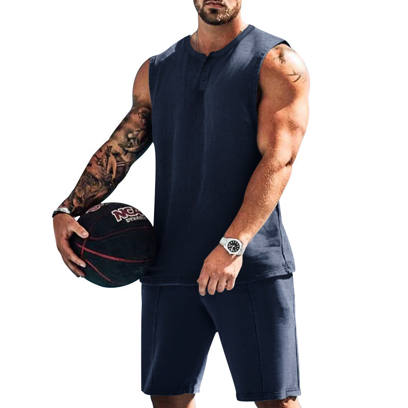 Herren sportliches Trainingsoutfit mit ärmellosem Oberteil und Shorts R&B