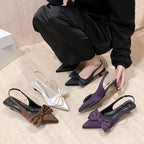 Damen Slingback-Pumps mit dekorativer Schleife und hochwertiger Velours-Oberfläche R&B