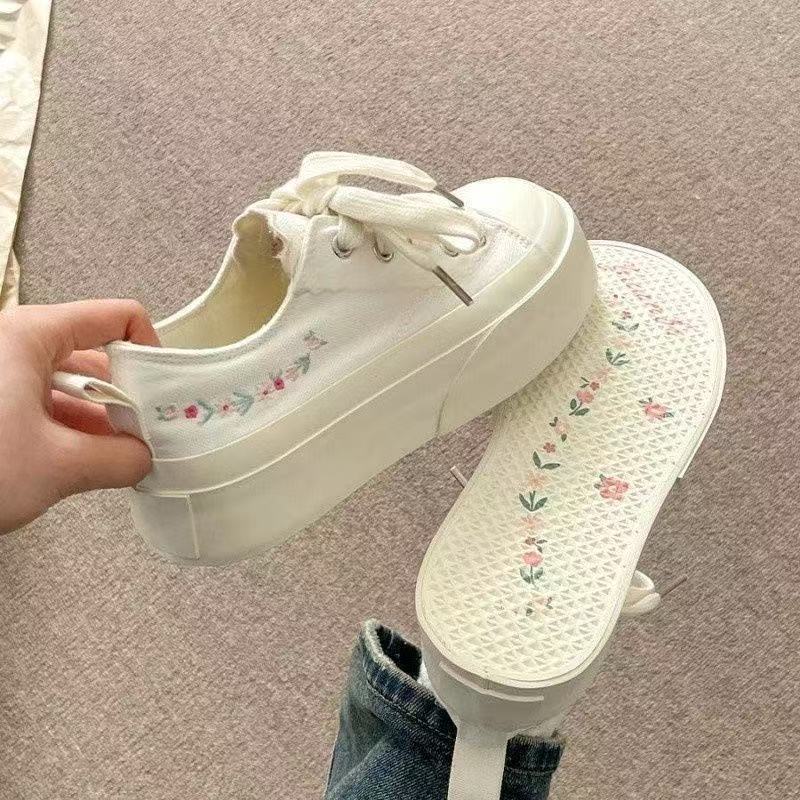 Damen Modische Plateau-Sneaker mit floralen Applikationen und atmungsaktiver Sohle R&B