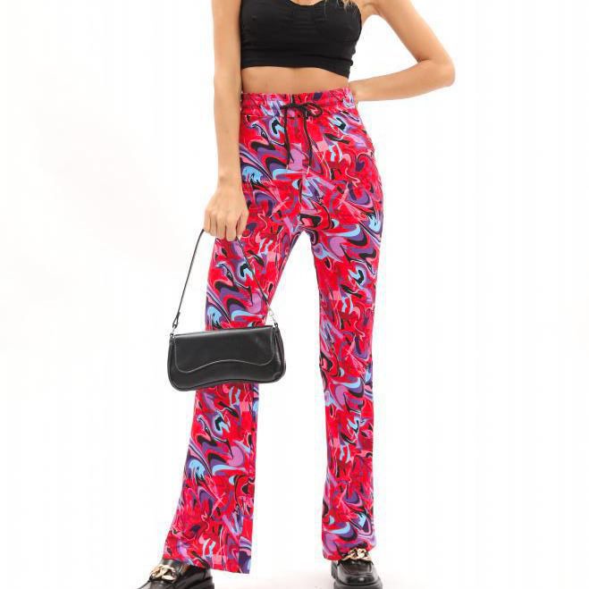 Damen weite Palazzo-Hose mit modischem Wellenmuster und elastischem Bund R&B