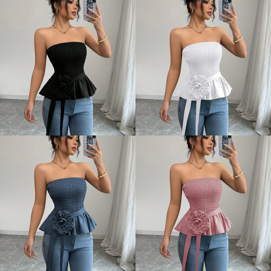 Damen Rüschen Top mit Taillenknoten R&B