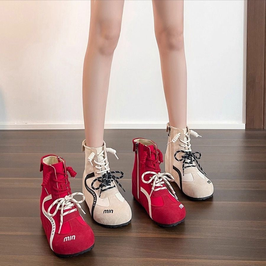 Damen modische Sportstiefel mit elastischem Schnürdesign und praktischem Reißverschluss