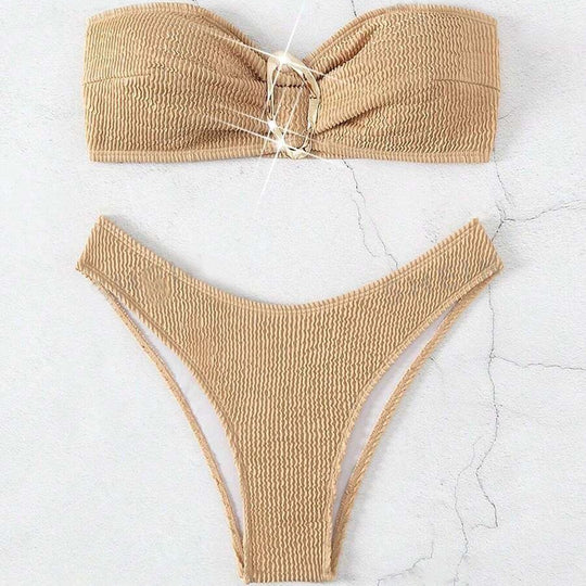 Damen Bandeau-Bikini mit modischem Knotendesign und elegantem Ringdetail R&B