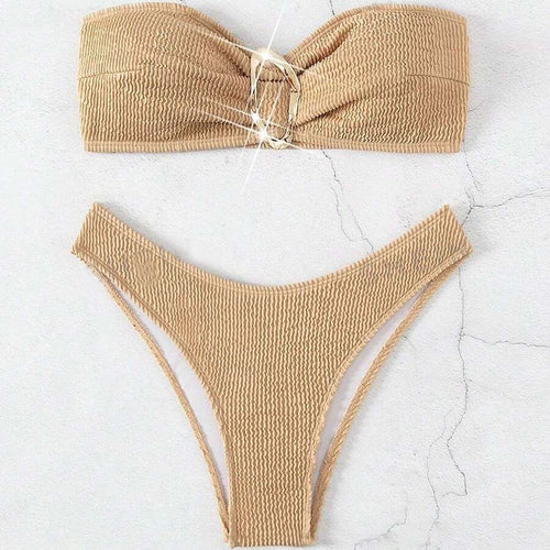Damen Bandeau-Bikini mit modischem Knotendesign und elegantem Ringdetail R&B