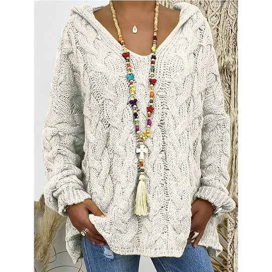 Damen Hoody aus Grobstrick mit V-Ausschnitt und dekorativem Kordelzug R&B