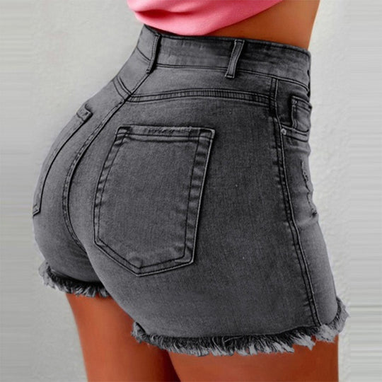 Damen High-Waist Denim-Shorts mit fransigem Saum R&B