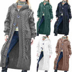 Damen Langer Strickmantel mit Kapuze und klassischem Zopfdesign R&B