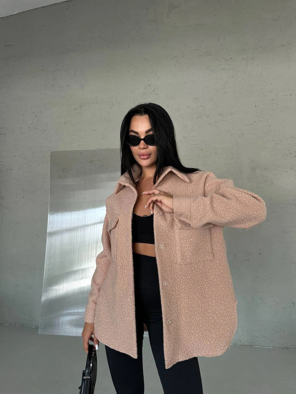 Damen Fluffy Overshirt im Lagenlook mit praktischen Taschen und dezentem Knopfverschluss R&B