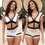 Damen luftiges Strandset mit bezauberndem Häkelmuster R&B