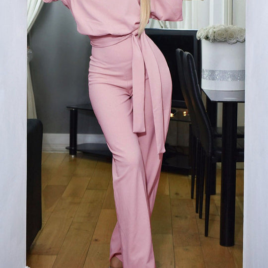 Damen lässiger Zweiteiler mit elegantem Taillengürtel R&B