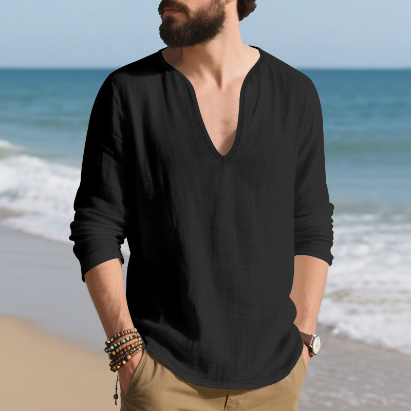 Herren lässiges Langarmshirt mit V-Ausschnitt aus hochwertigem Baumwollmix R&B