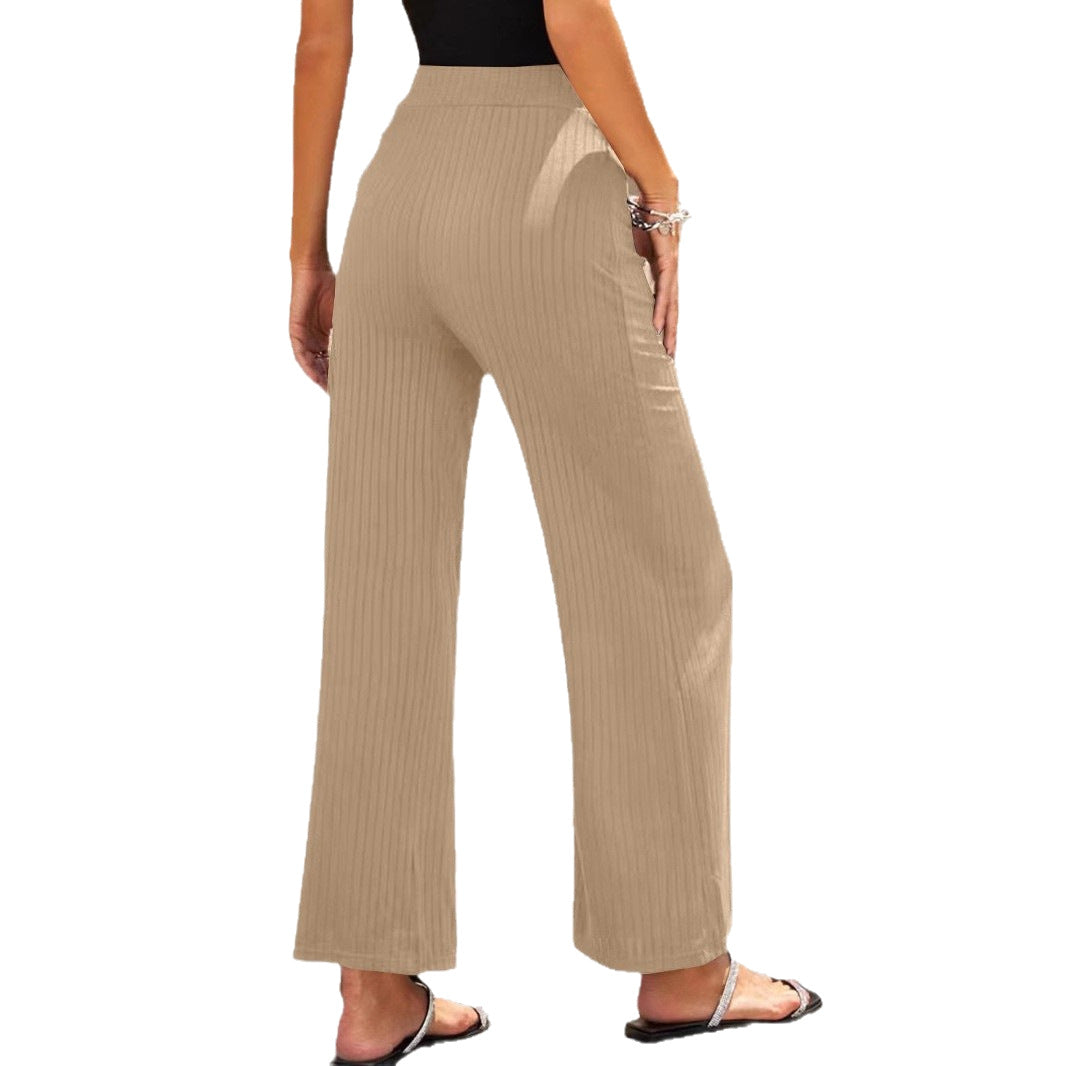 Damen Weite, gestreifte Plisseehose mit hohem Bund und elastischem Taillenbund R&B