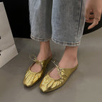 Damen modische Flats mit gerafftem Design und dekorativem Riemchen R&B