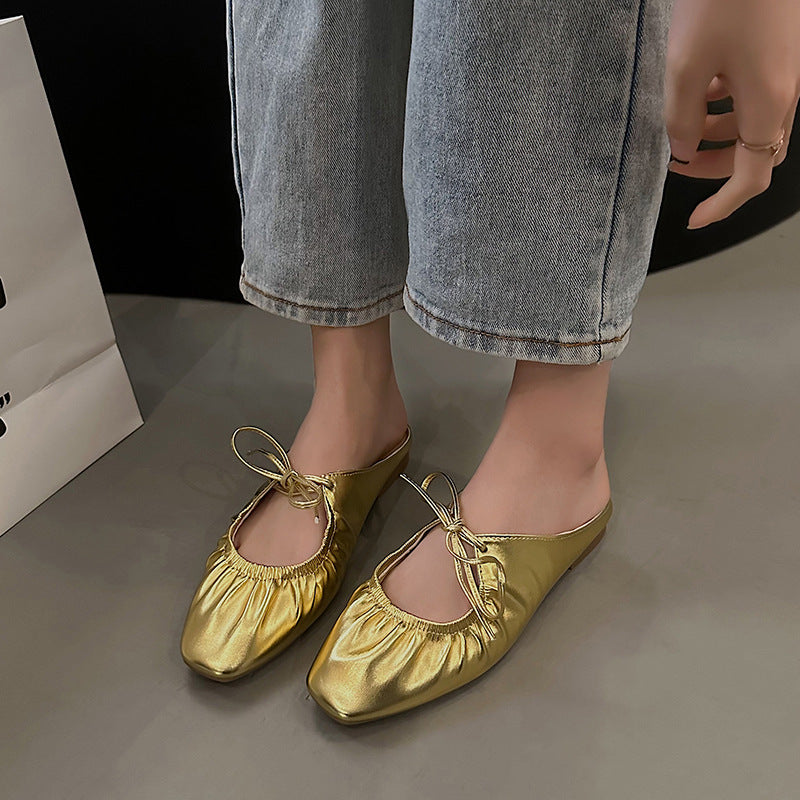 Damen modische Flats mit gerafftem Design und dekorativem Riemchen R&B