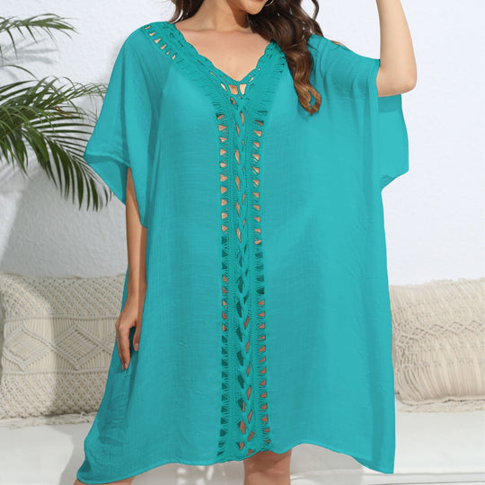 Damen luftiger Kaftan mit filigranem Häkelmuster R&B