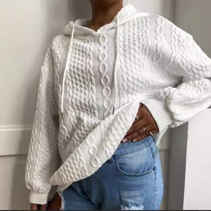 Damen Oversized Strickpullover mit kreativem Kabeleffekt und Kapuze R&B