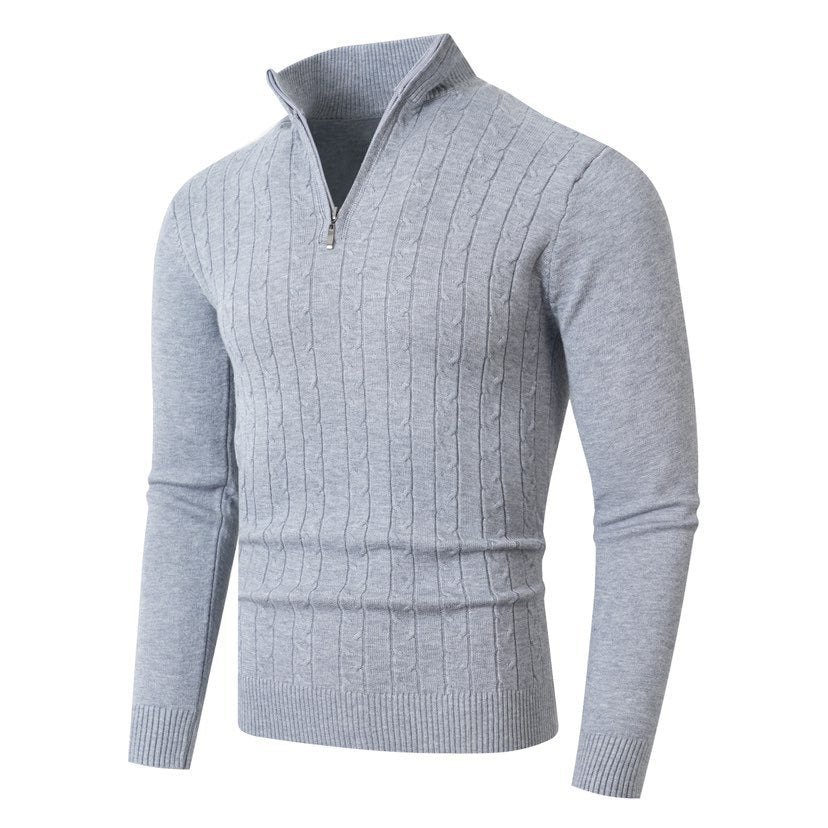 Herren stylischer Strickpullover mit hohem Stehkragen und durchgehendem Reißverschluss R&B