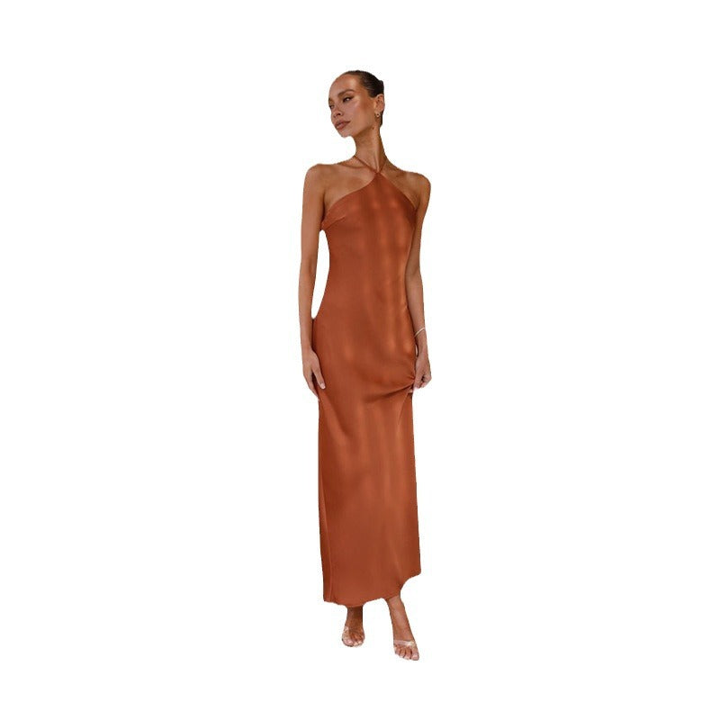 Damen Satin-Maxikleid mit schulterfreiem Design und elegantem Fall R&B