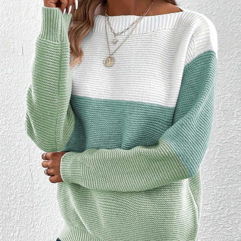 Damen bequemer Strickpullover mit modernem Farbblockdesign und lässigem Schnitt R&B
