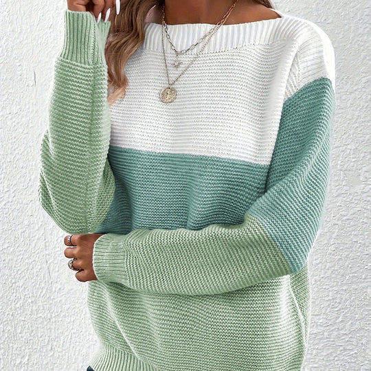 Damen bequemer Strickpullover mit modernem Farbblockdesign und lässigem Schnitt R&B