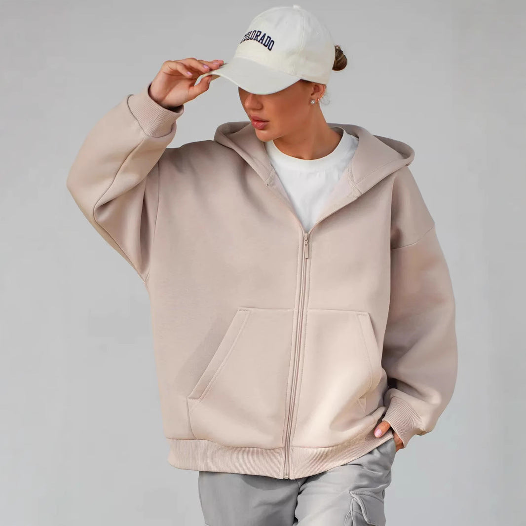 Damen lässiger Kapuzenjacke mit praktischem Reißverschluss und großen Taschen R&B