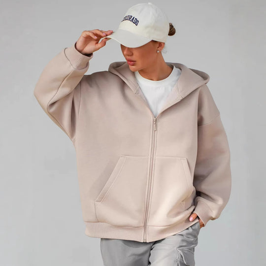 Damen lässiger Kapuzenjacke mit praktischem Reißverschluss und großen Taschen R&B