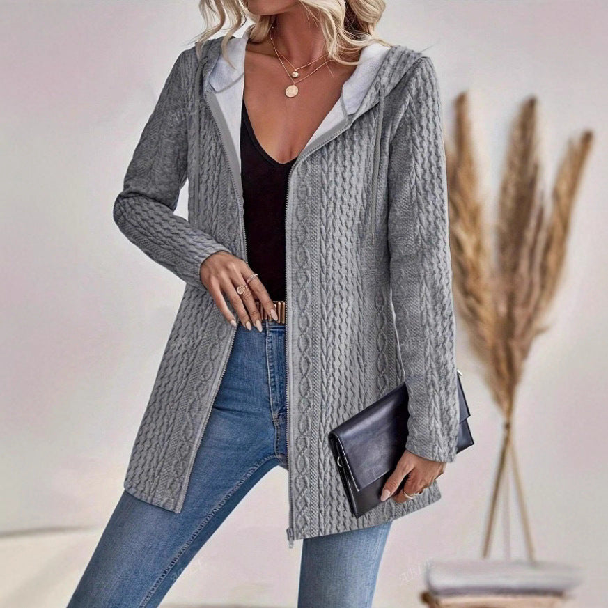 Damen Strickjacke mit Kapuze und trendigem Zopfmuster R&B