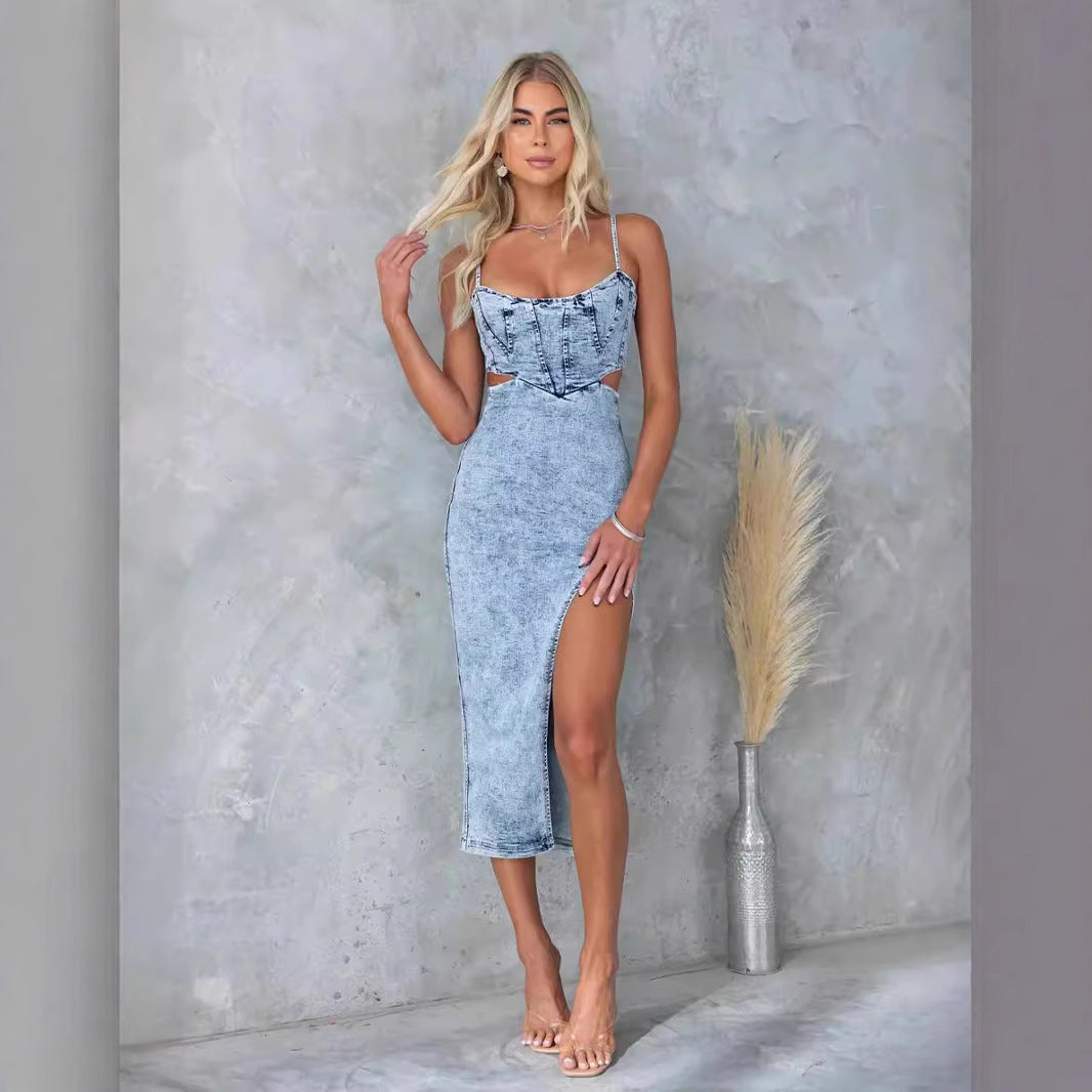 Damen Denim-Cocktailkleid mit Schnittdetails R&B