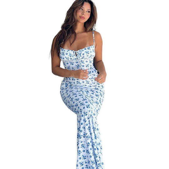 Damen Maxikleid mit Blumenmuster und trägerlosem Design R&B