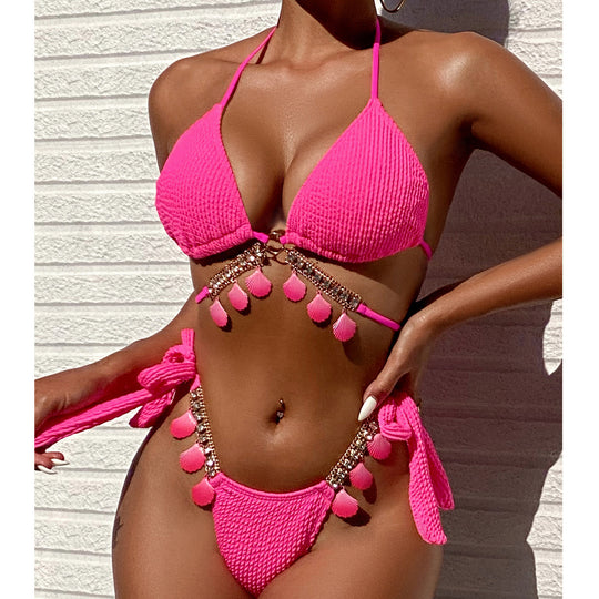 Damen Triangel-Bikini mit dekorativem Quasten-Design R&B