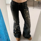 Damen Flared Jeans mit floralem Stickdesign und hohem Taillenbund R&B