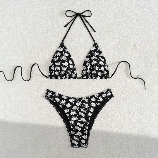 Damen Triangel-Bikini mit floralem Design und verstellbaren Bindebändern R&B