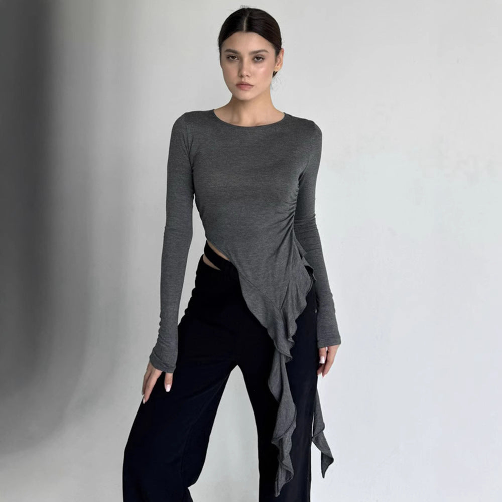 Damen Longsleeve mit asymmetrischer Raffung und figurumspielendem Design R&B