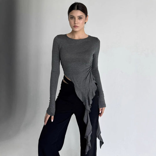 Damen Longsleeve mit asymmetrischer Raffung und figurumspielendem Design R&B