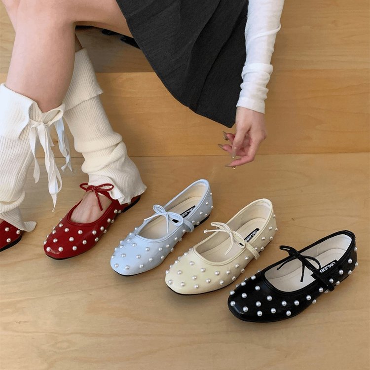 Damen Ballerinas mit dekorativen Perlen und seitlichem Riemchen R&B