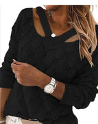 Damen Strickpullover mit V-Ausschnitt und raffiniertem Rippstruktur R&B